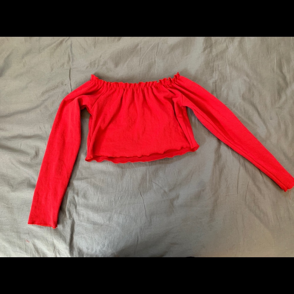 Off the shoulder red crop top